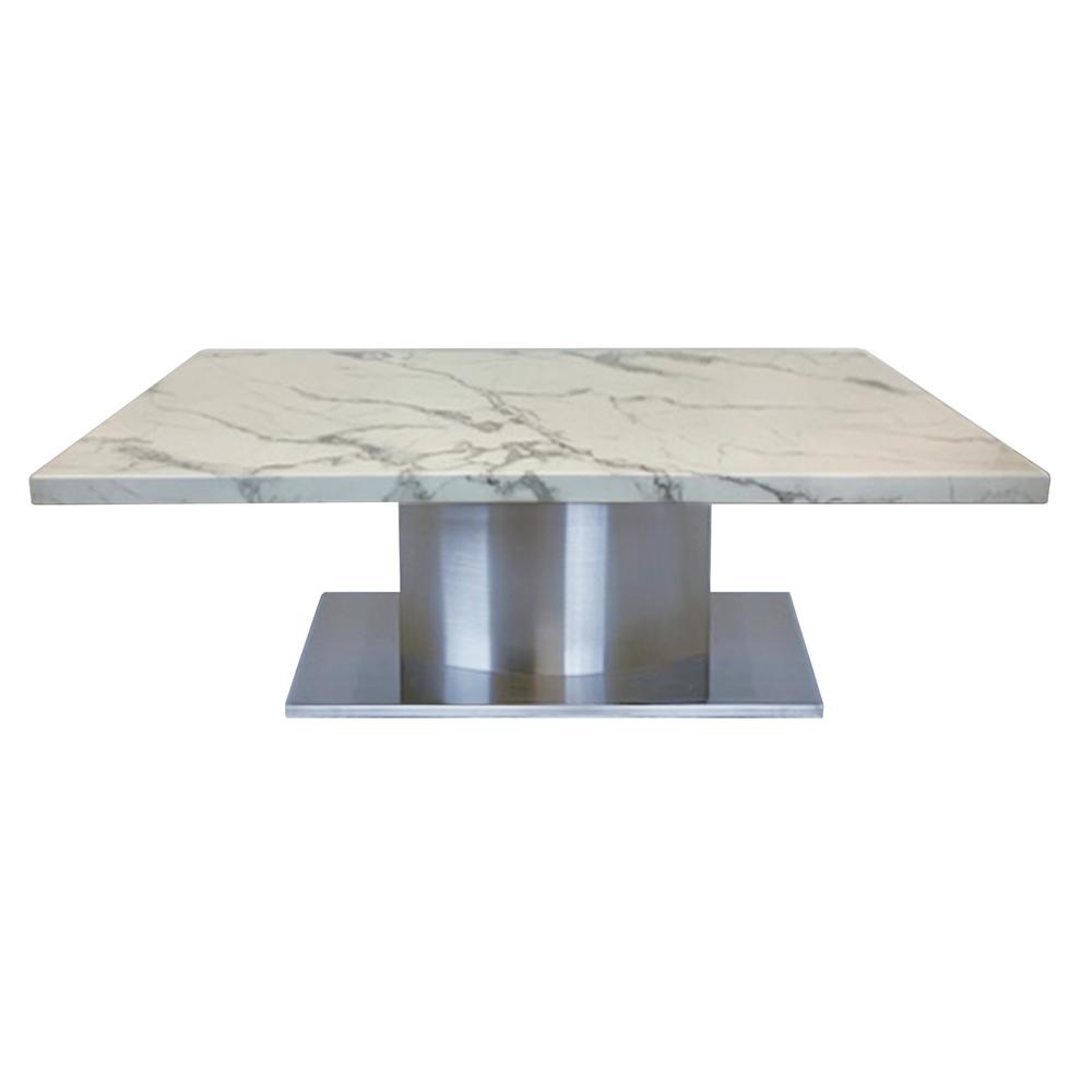 Coffee Table W/ White Marble Top And Stainless Steel Base