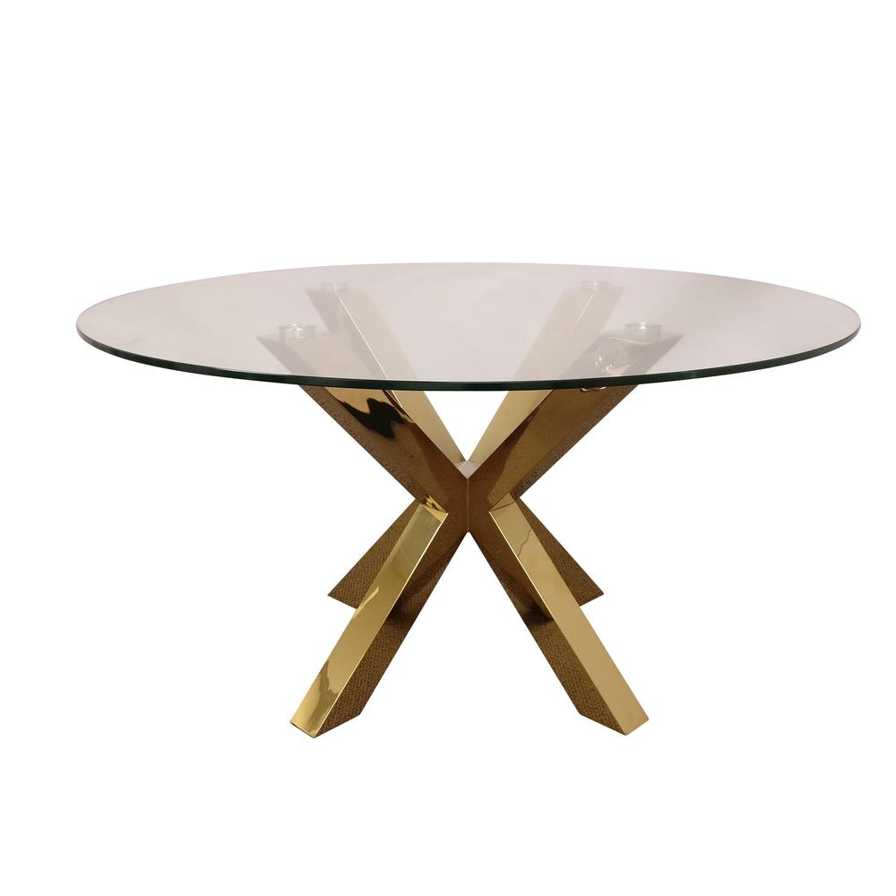 Rd Glass Top Dining Table W/ Gold Base 54″Rd