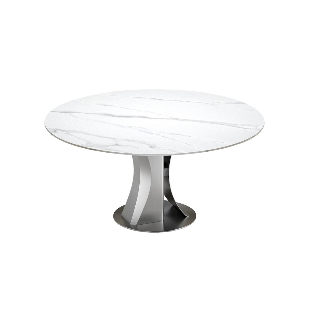 60″ Rd Sintered Stone Dinnig Table with Brushed Gold Base