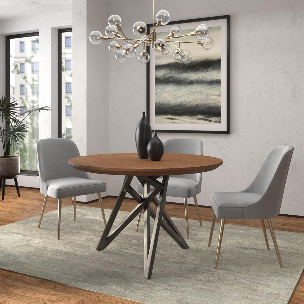 Dining Table With Brushed Gray Stainless Steel Legs