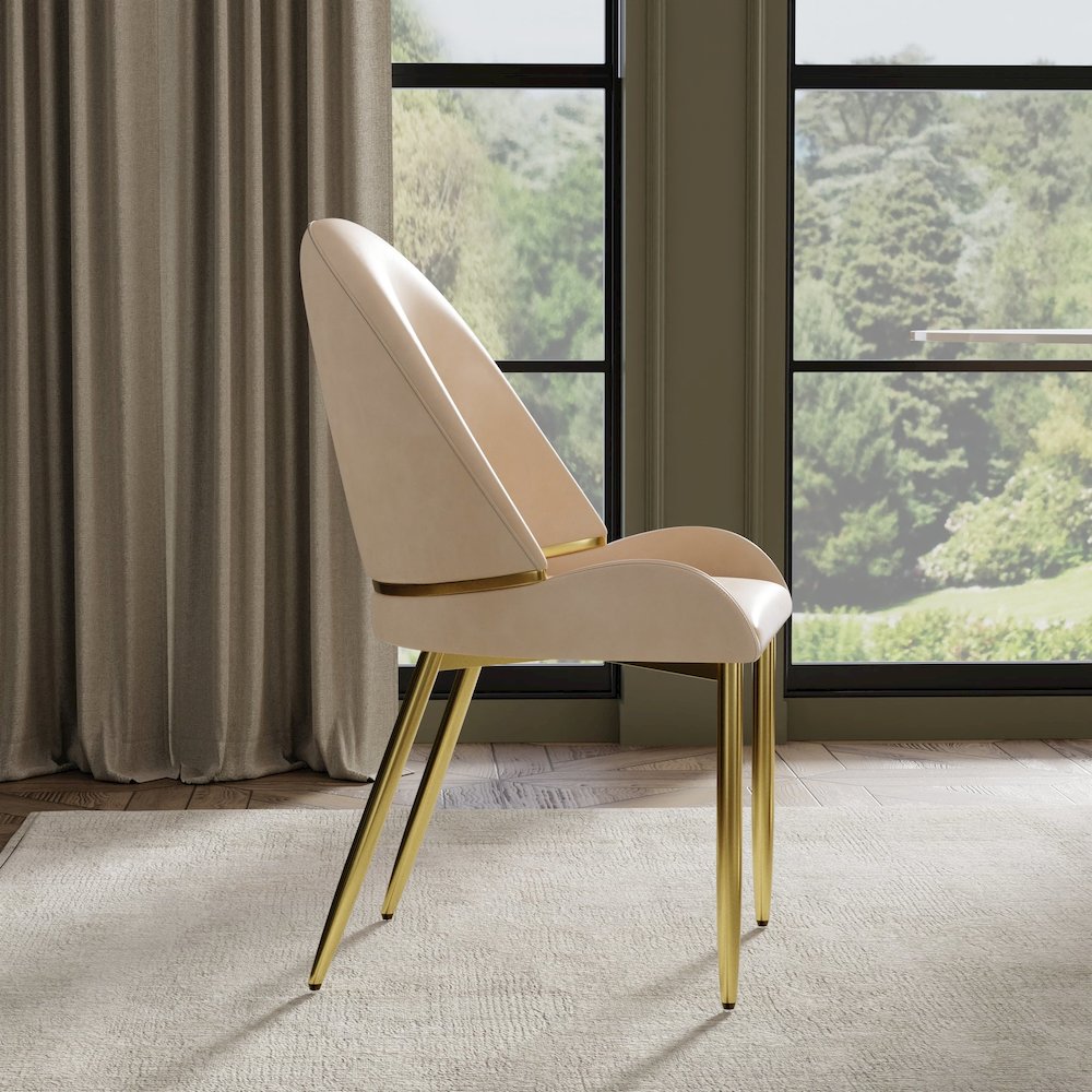 Set of 2 Champagne Color PU Leather Dining Chair with Matte Gold Fram