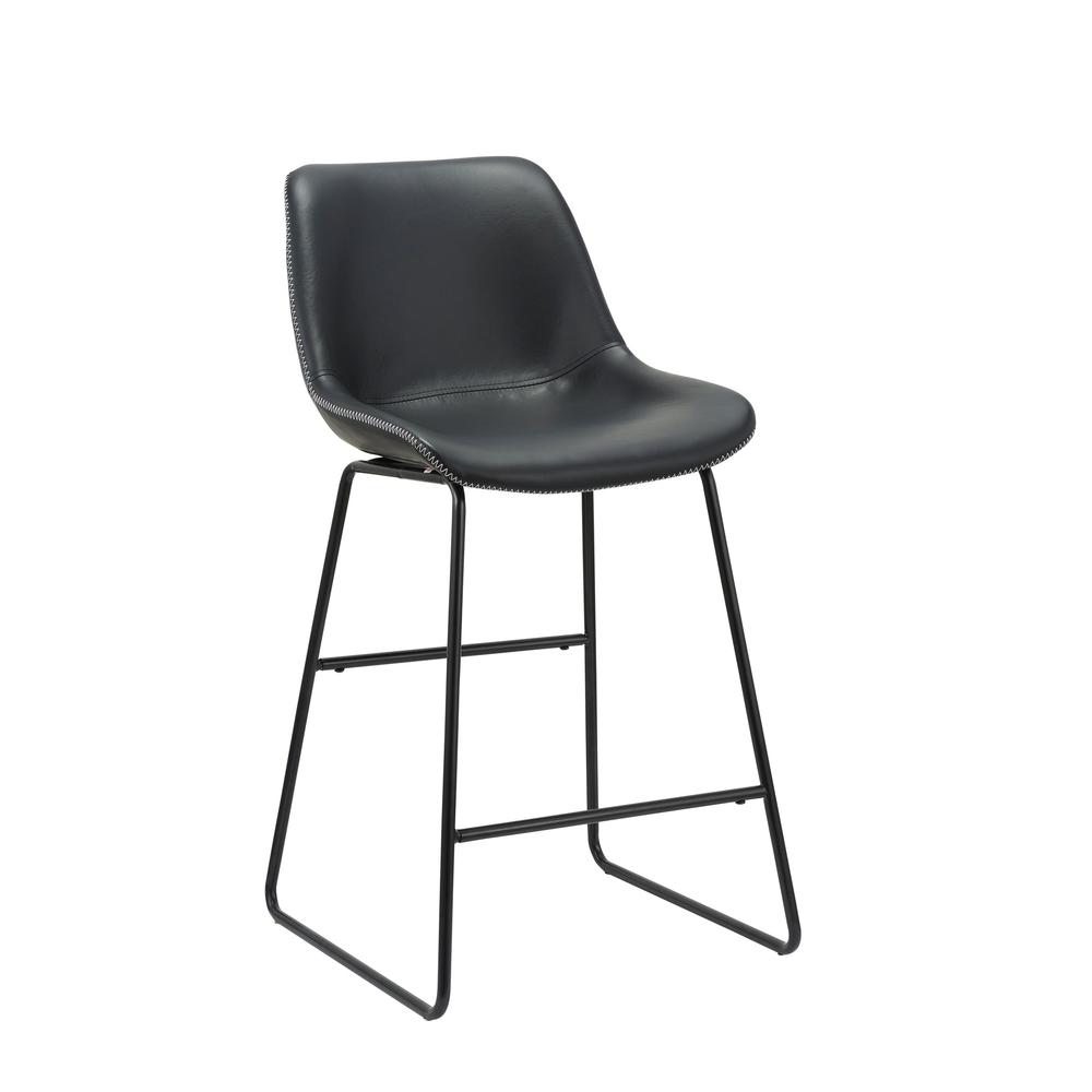Black Pu 26”H Bar Stool With Metal Leg