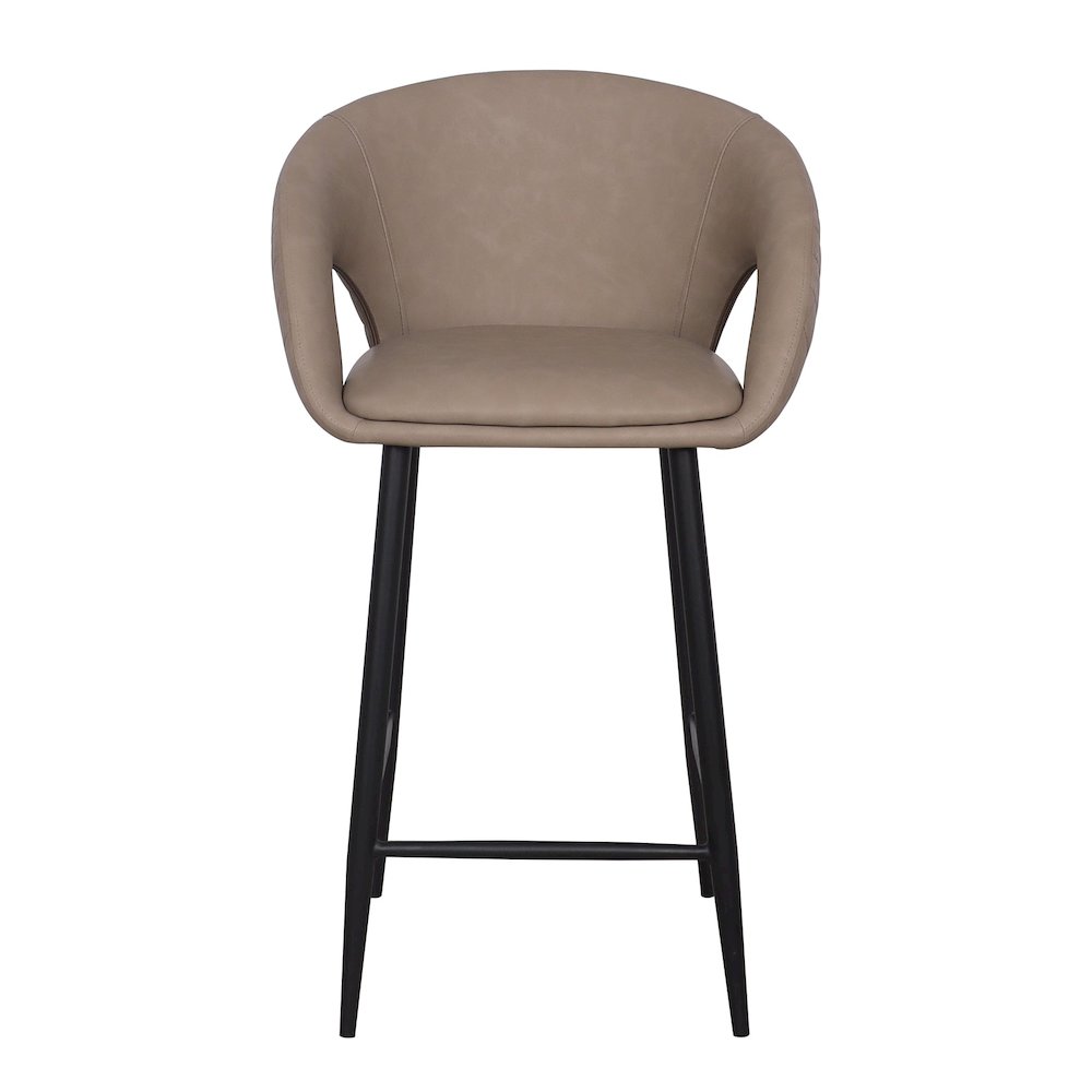 Set of 2 Quilted Taupe Faux Leather Counter Stools