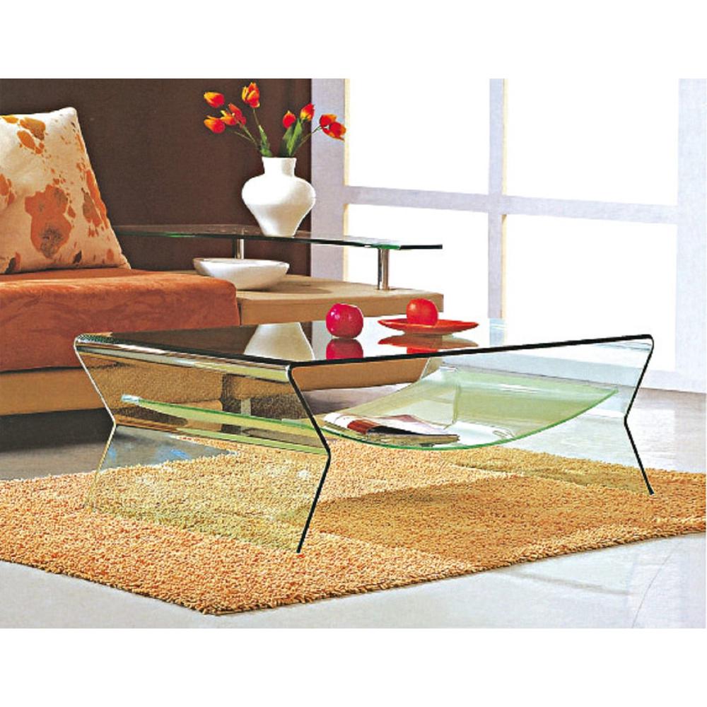 Bent Glass Coffee Table W/ Frosted Shelf