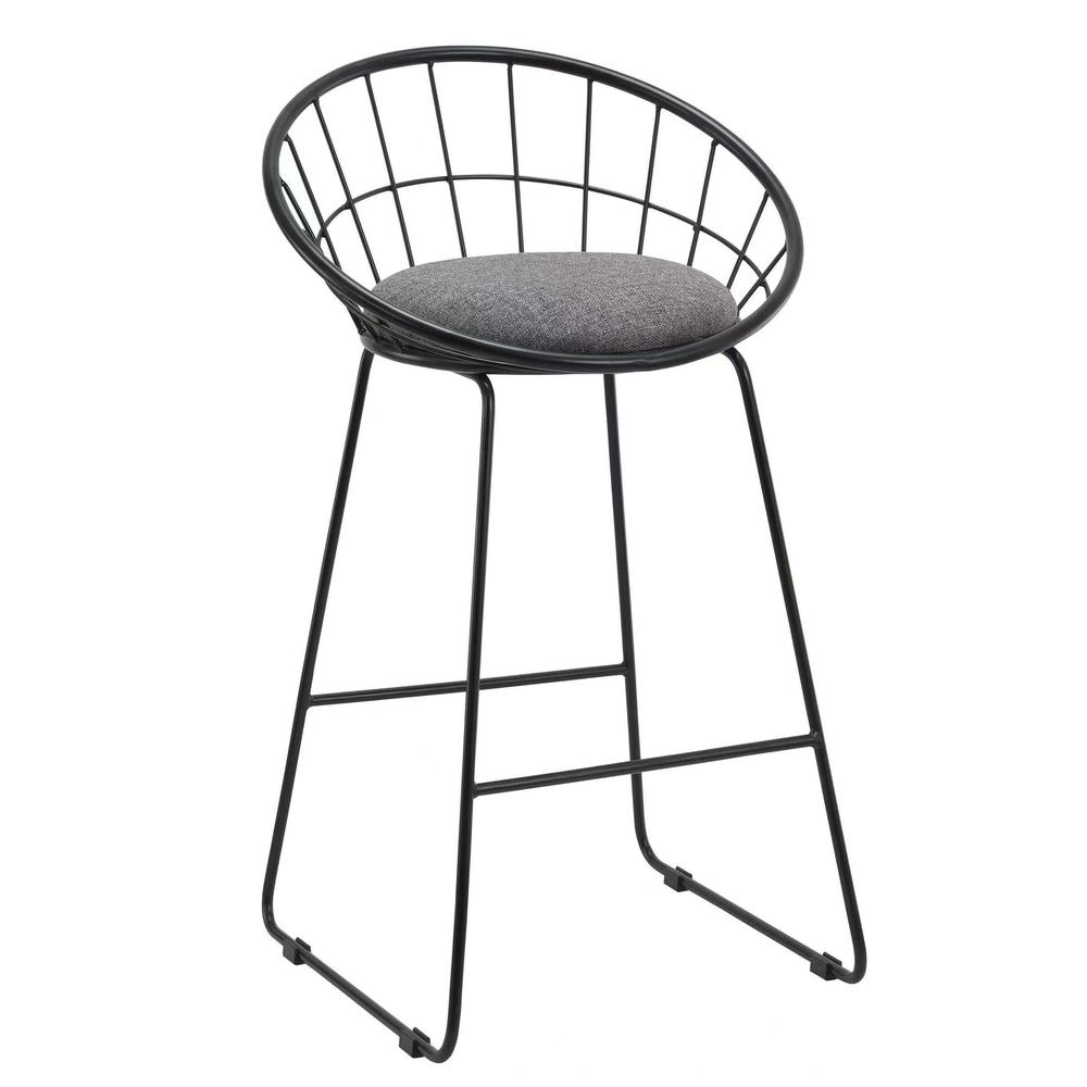 26”H Gray Fabric Stool With Metal Leg