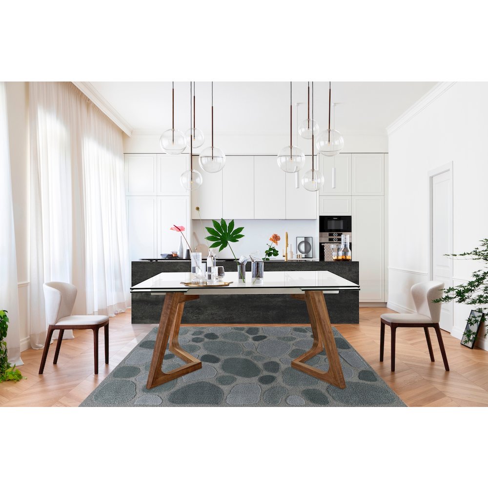 Glass Extension Table With Alu Frame And Ashwood Legs