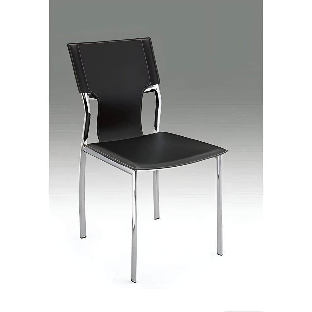 Black Leather Side Chair W/Chrome Legs