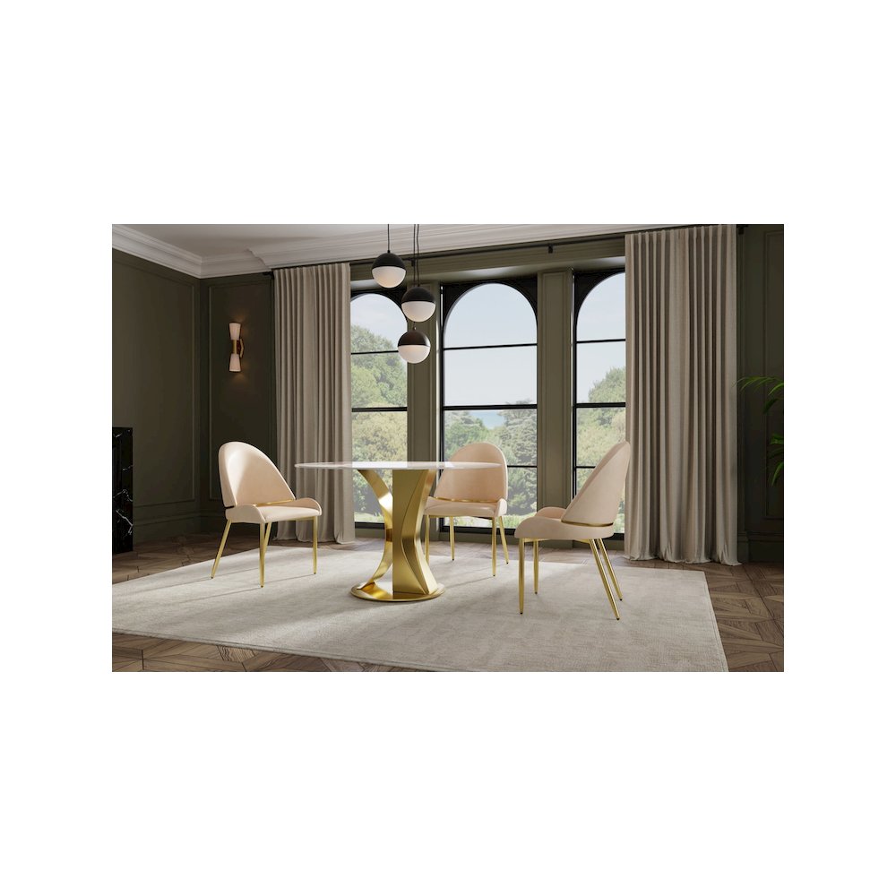 Set of 2 Champagne Color PU Leather Dining Chair with Matte Gold Fram