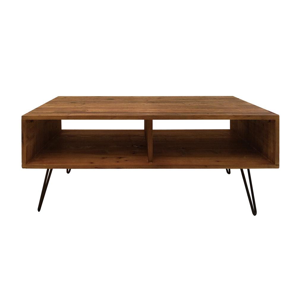 Wood Top Cocktail Table W/ Metal Hair Pin Feet