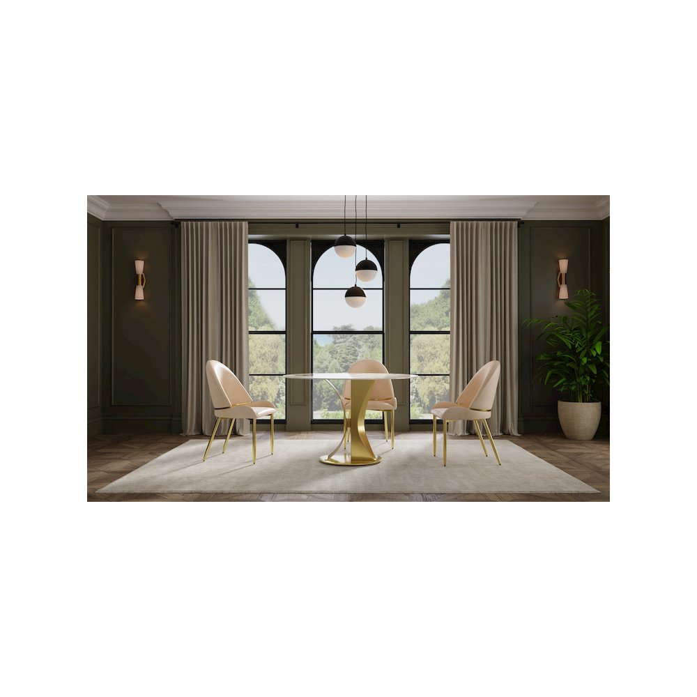 Set of 2 Champagne Color PU Leather Dining Chair with Matte Gold Fram
