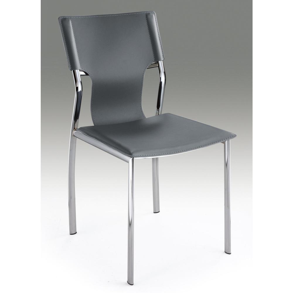Gray Leather Side Chair W/Chrome Legs