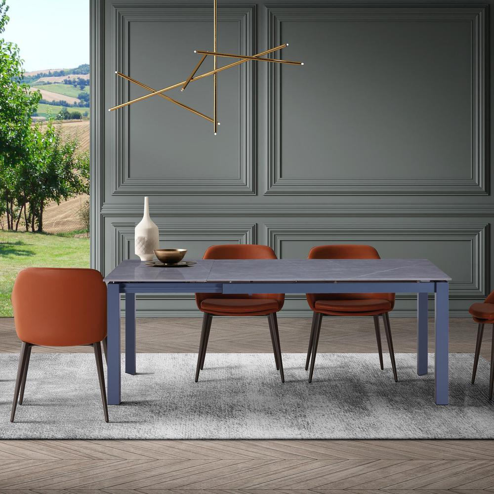 Matte Gray Ceramic Top And Gray Legs Extension Table
