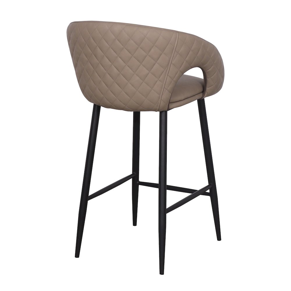 Set of 2 Quilted Taupe Faux Leather Counter Stools