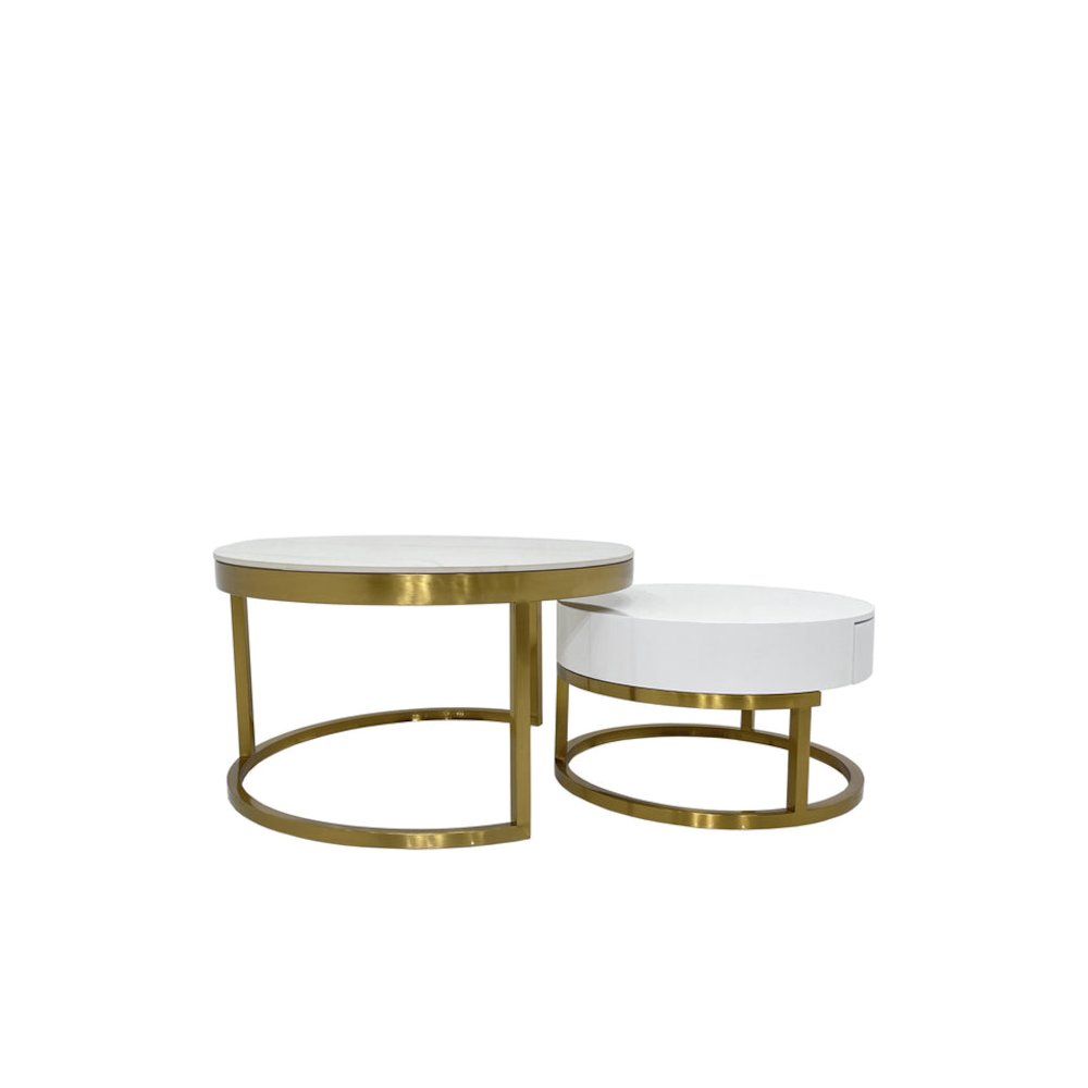Coffee Table with Marble Top and Matte Gold Frame