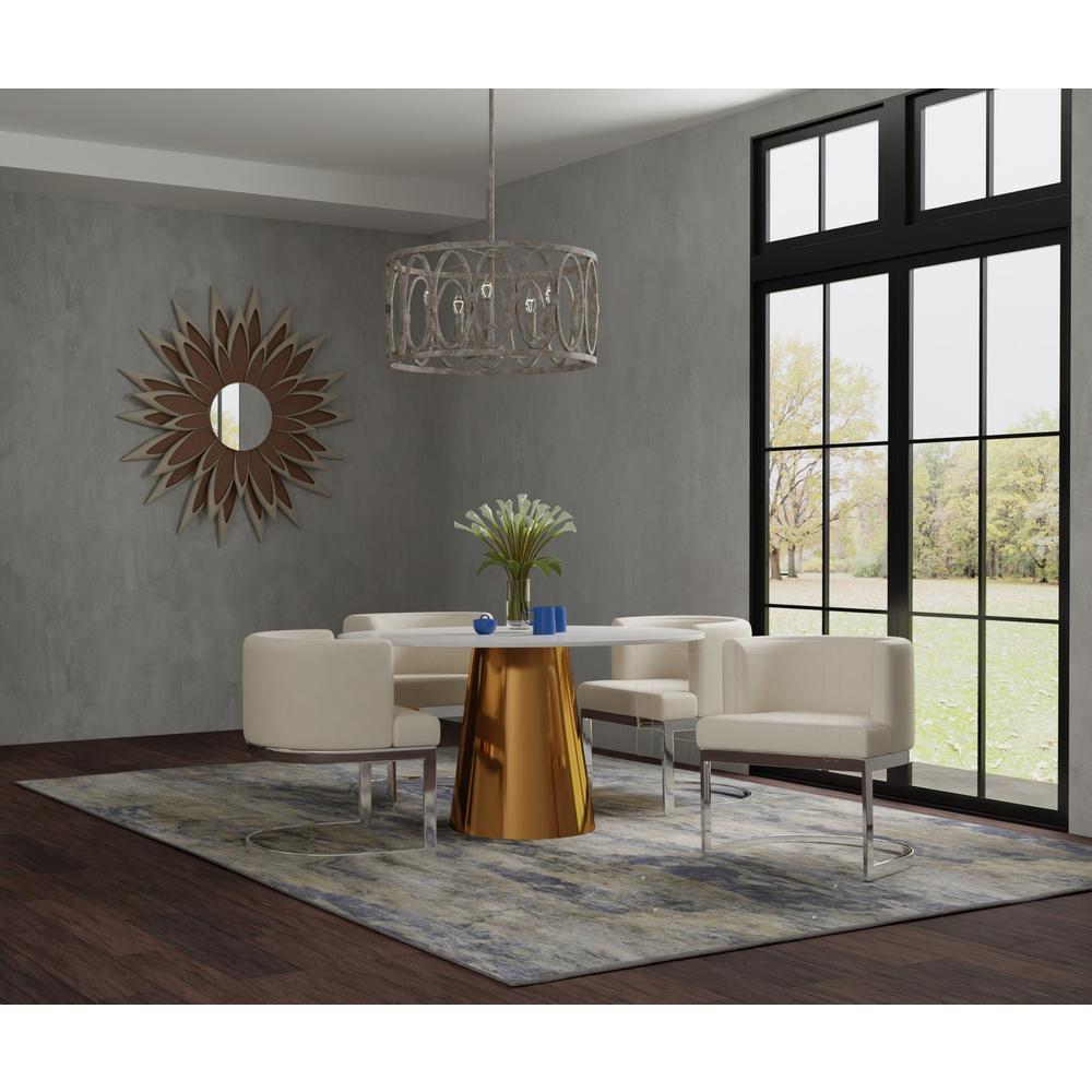 54” White Top Mable Dining Table With Brushed Gold Base