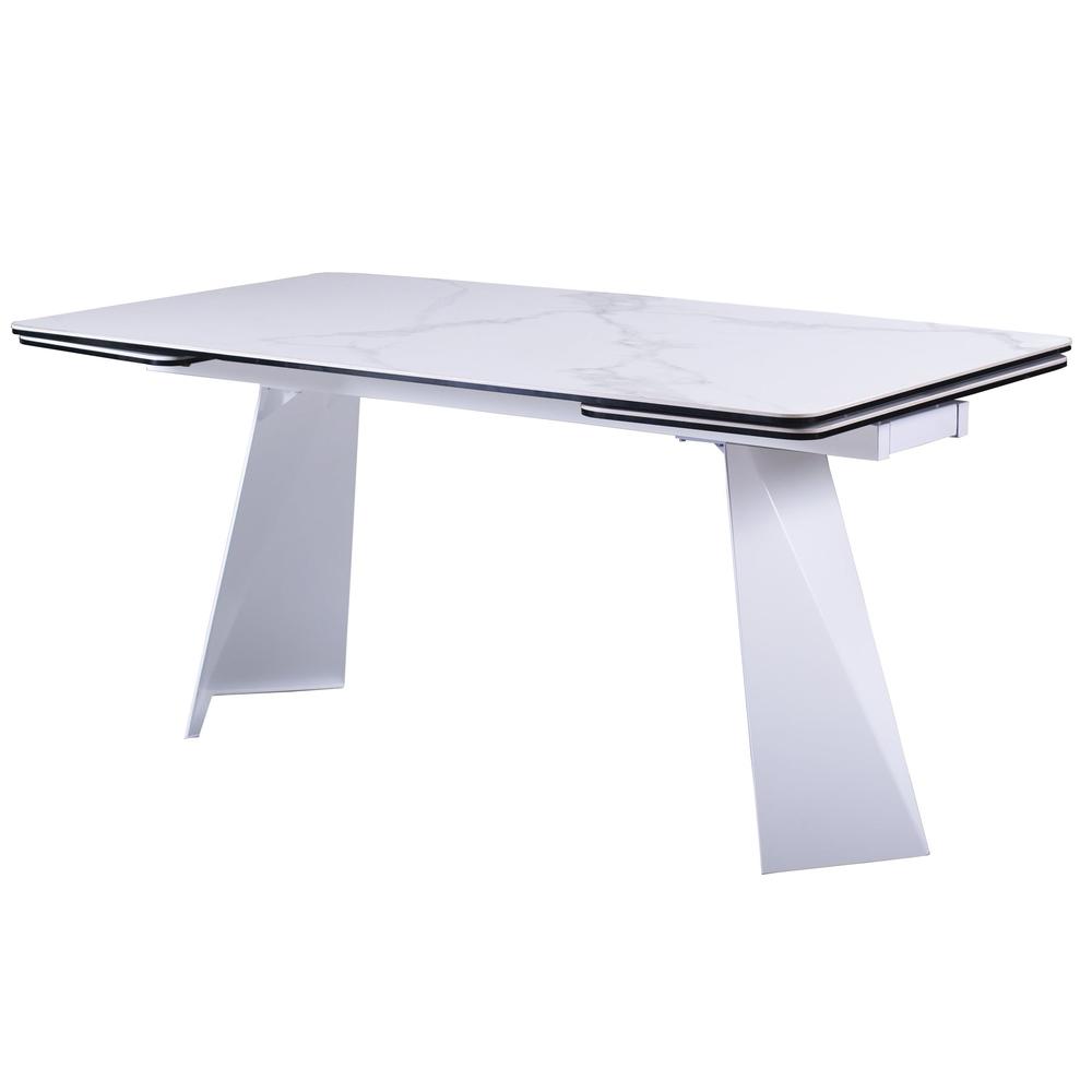 White Ceramic Extension Dining Table with White Metal leg