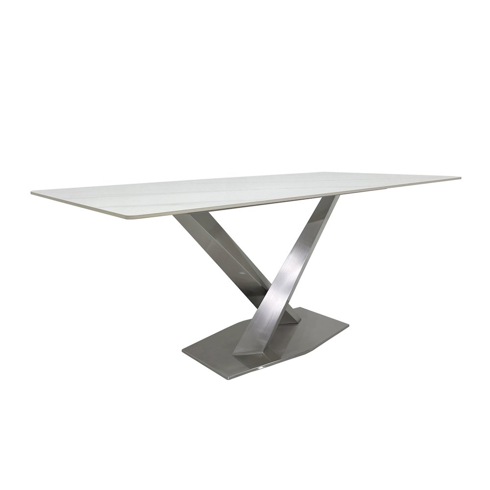 White Slate Marble Dining Table with Matte Silver Base