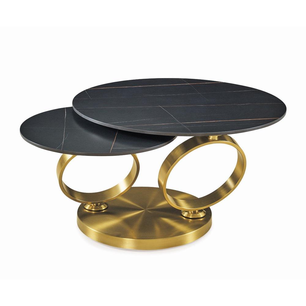 Motion Black Ceramic Top Coffee Table With Brushed Gold Base