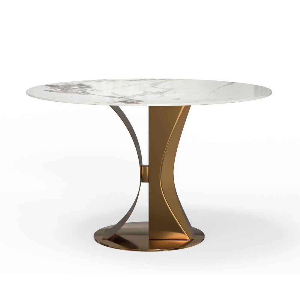 54″ Rd Sintered Stone Dinnig Table with Brushed Gold Base