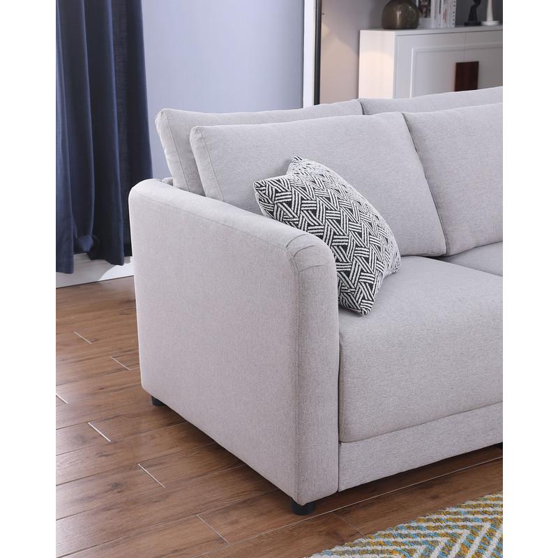 Penelope Light-Gray Linen Fabric Reversible L-Shape Sectional Sofa with Ottoman and Pillows