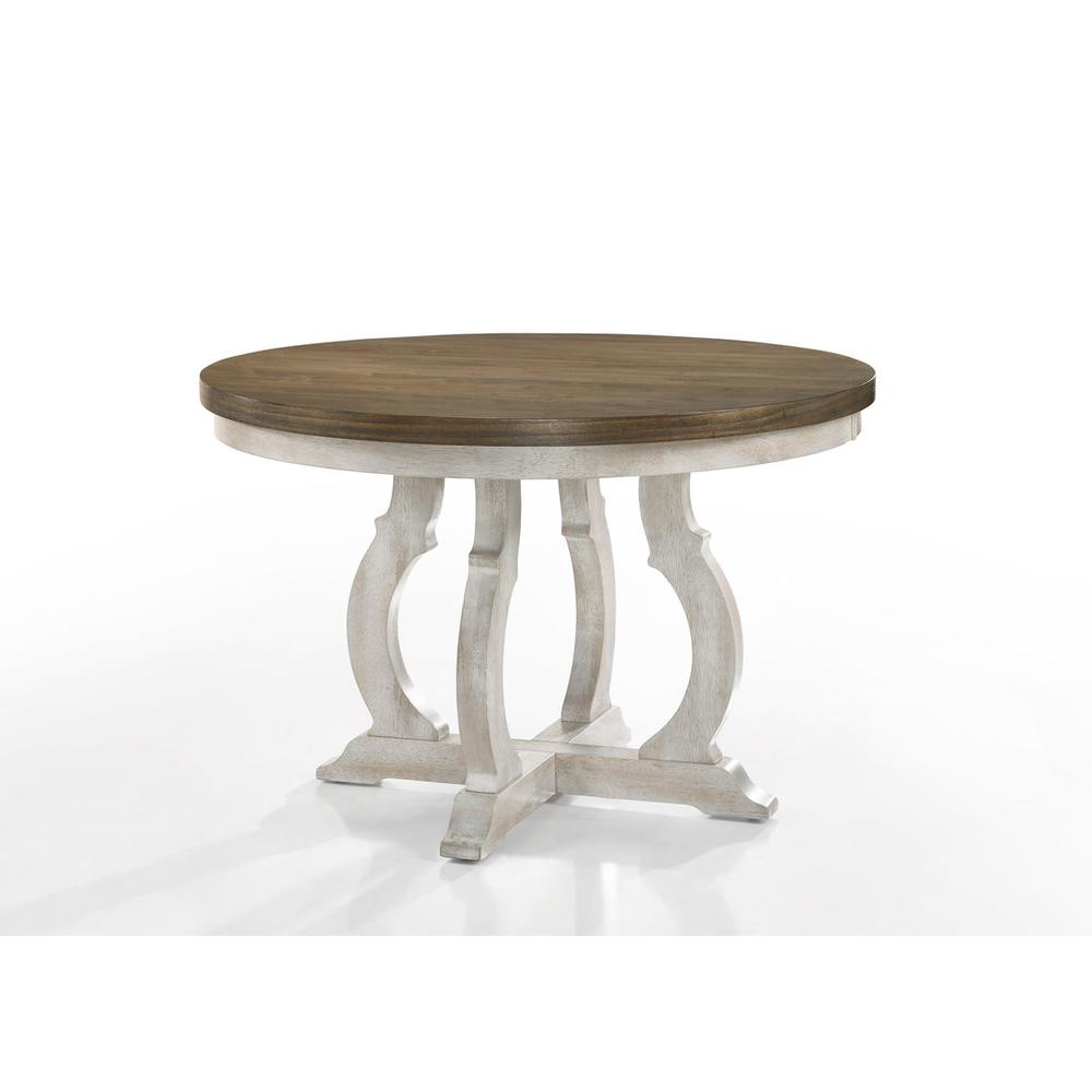 Havanna Vintage Walnut 5 Piece 47″ Wide Contemporary Round Dining Table Set with Off White Fabric Chairs