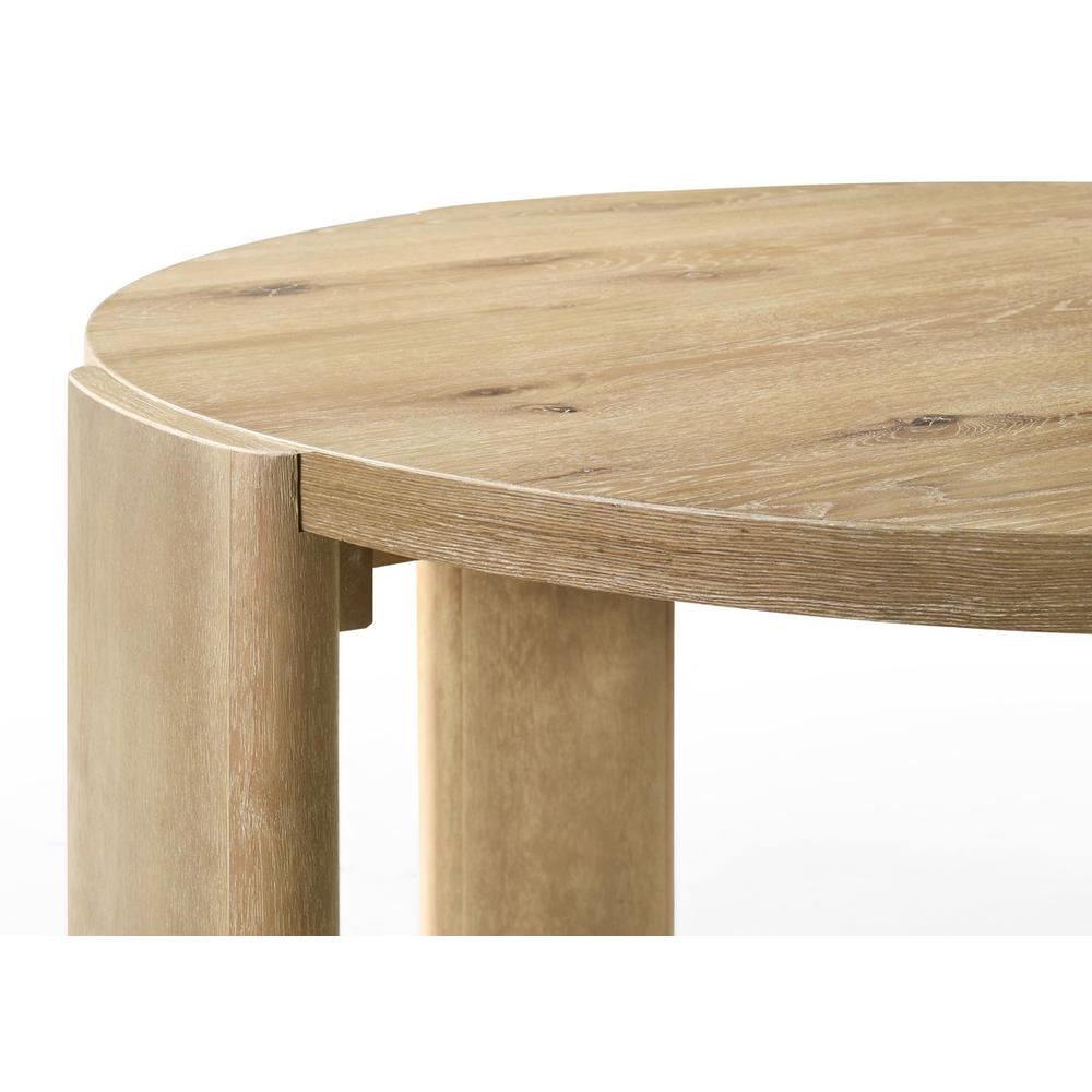 Bowen Oak Finish 47″ Round Dining Table Set with Cream Color Upholstered Chairs