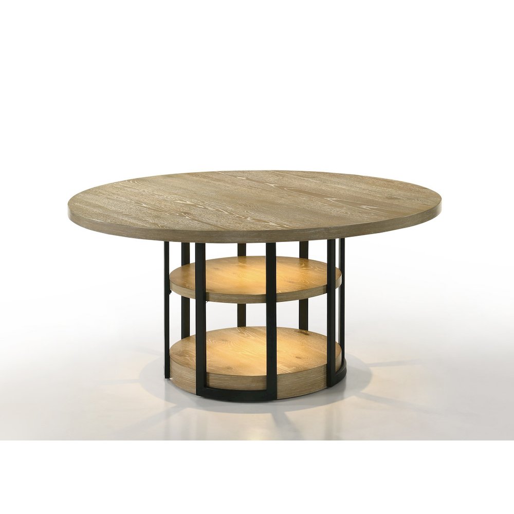 59″ Round Rustic Oak Dining Table with LED Light
