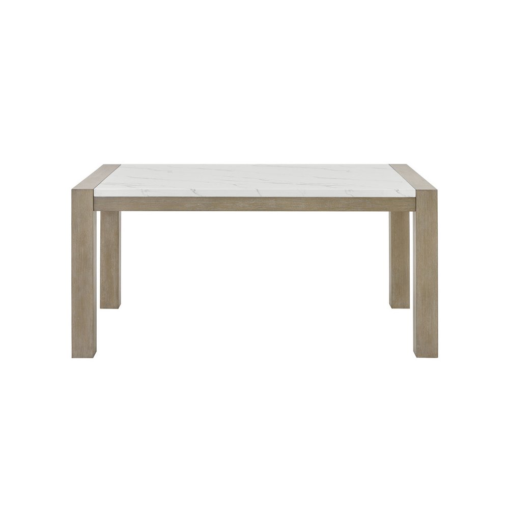 Tabitha 66″W Rectangular White Faux Marble Top Dining Table in Light Oak Finish