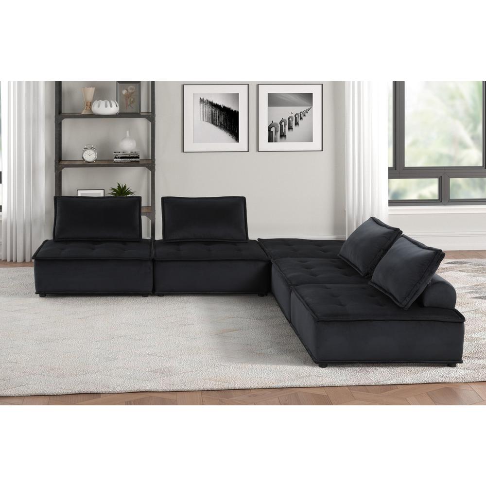Anna Black Velvet 5 Pc Sectional Sofa