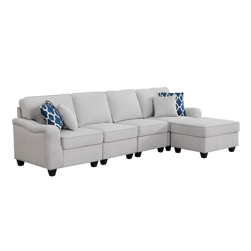 Leo Light Gray Linen 5 Seater Sofa and Ottoman