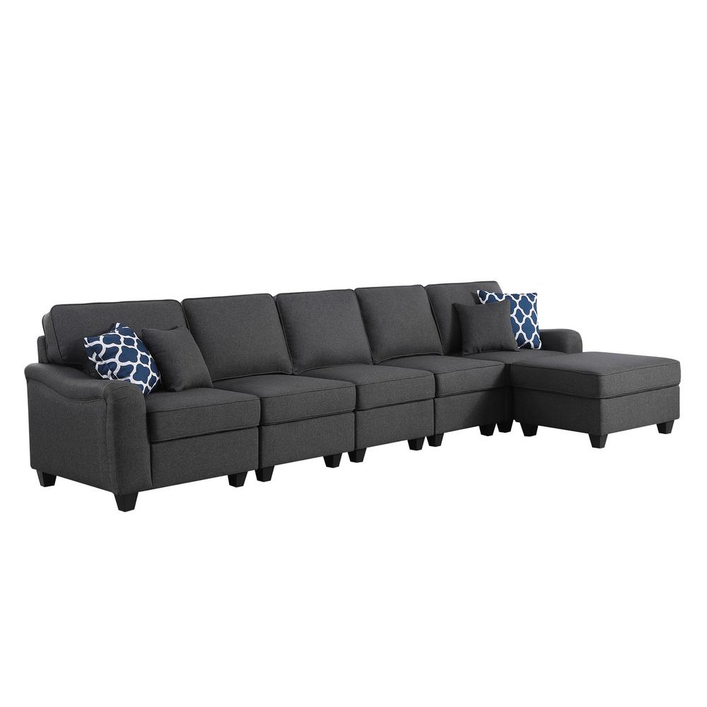 Leo Dark Gray Linen 6 Seater Sofa and Ottoman