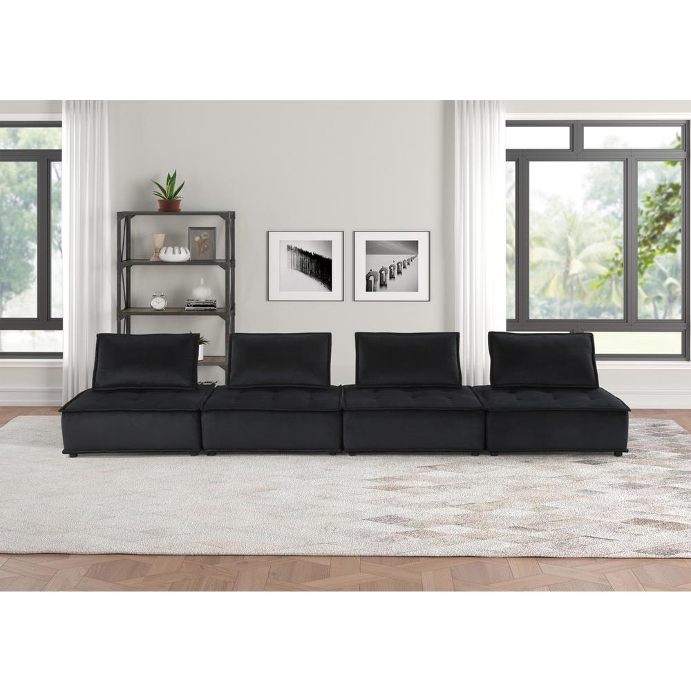 Anna Black Velvet 4 Pc Sectional Sofa