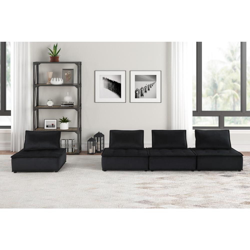 Anna Black Velvet 4 Pc Sectional Sofa
