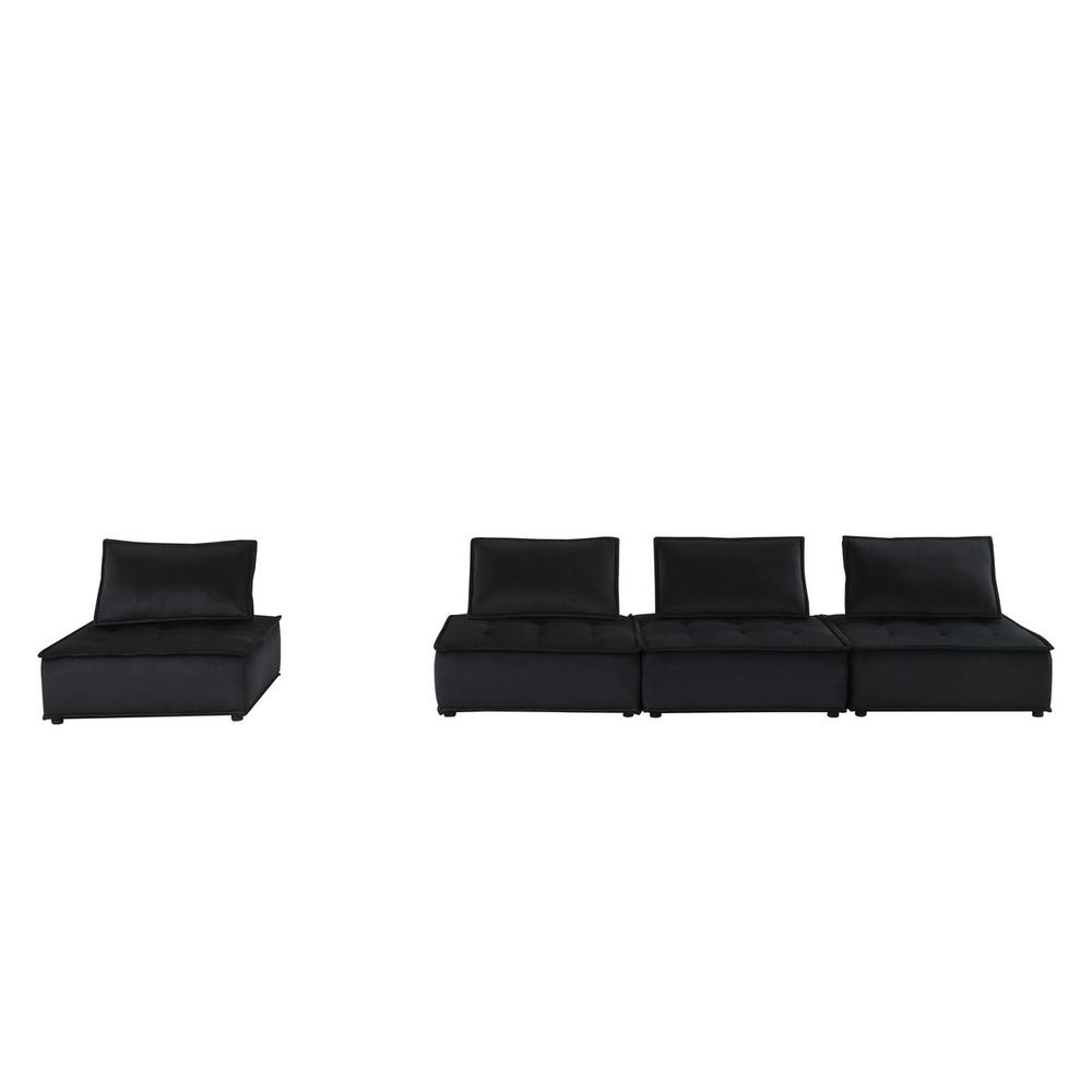 Anna Black Velvet 4 Pc Sectional Sofa