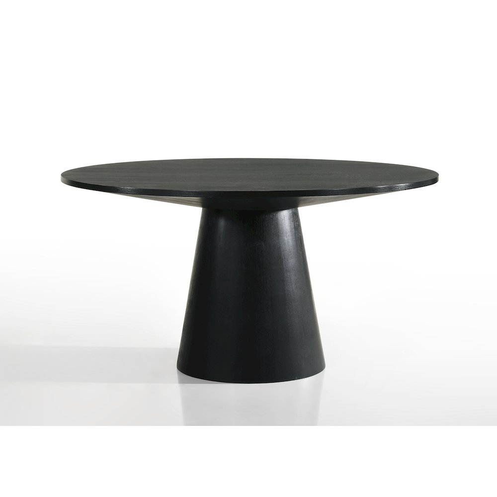 Jasper Ebony Black 7 Piece 59″W Round Dining Table Set with Beige Fabric Chairs