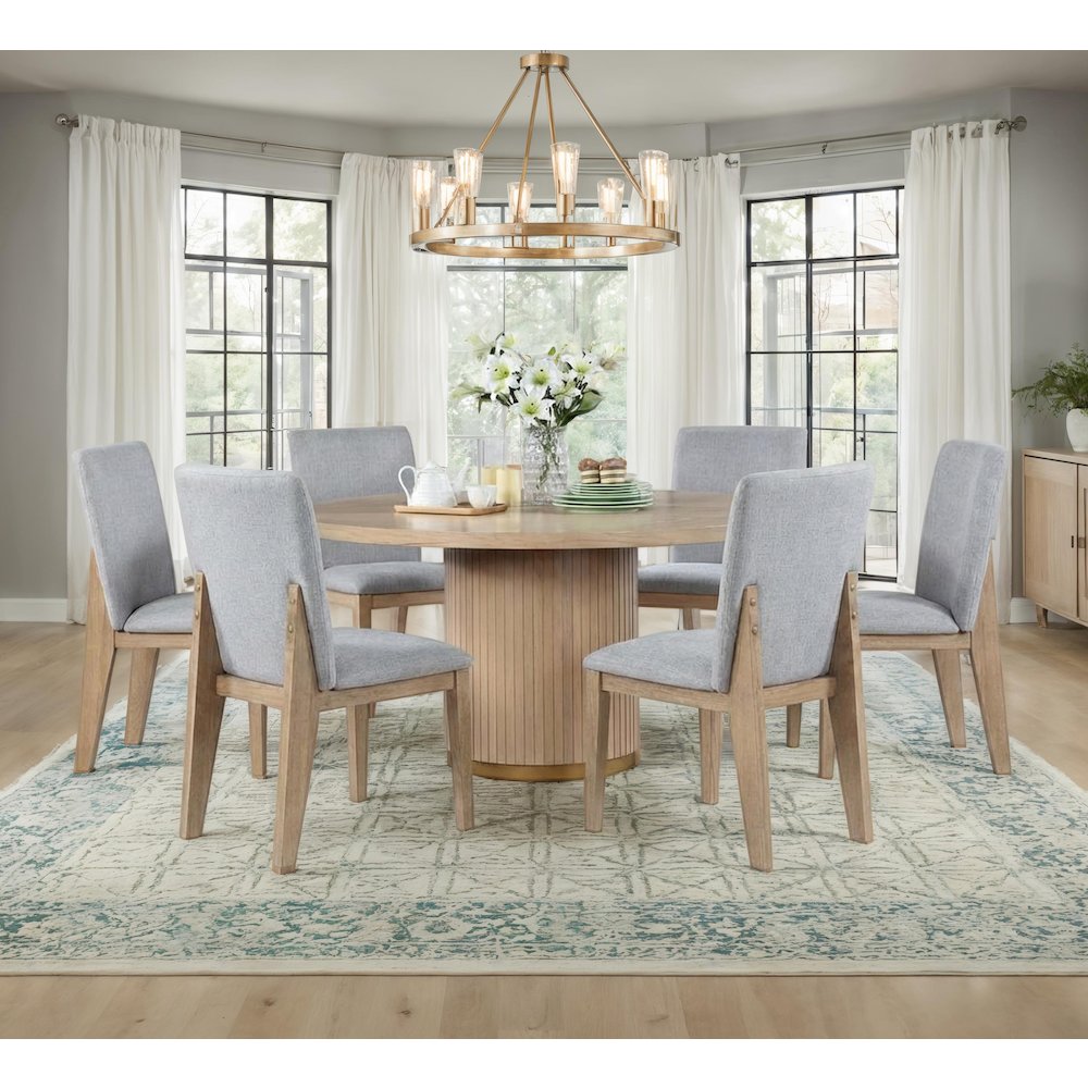 7-Piece Dining Set with 59″ Round Table & 6 Gray Dining Chairs