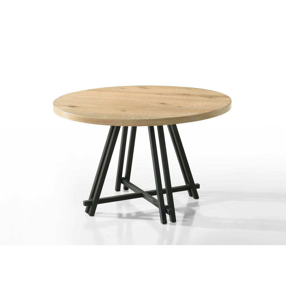Tate Oak Finish 47″ Round Dining Table with Metal Base