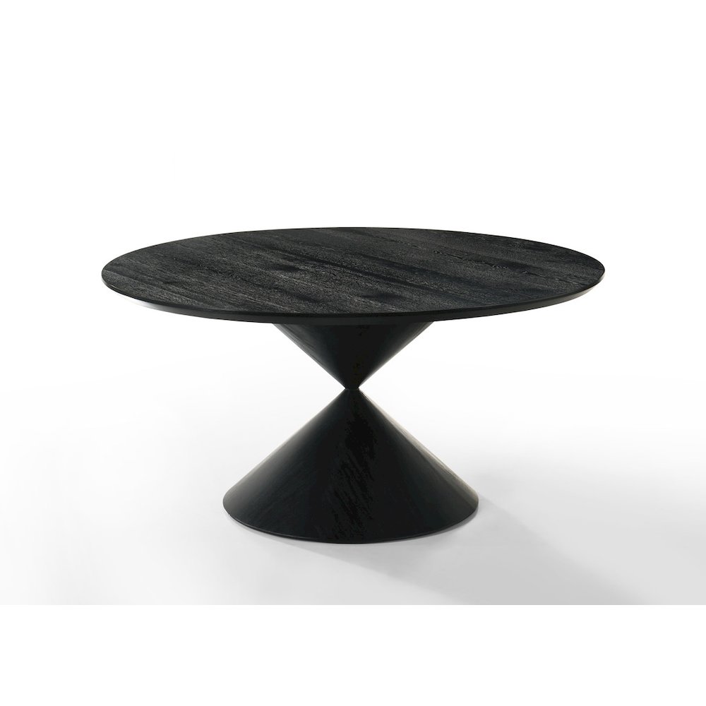 7Pc 59″ Round Ebony Black Pedestal Dining Set with Table Base Barrel Chairs