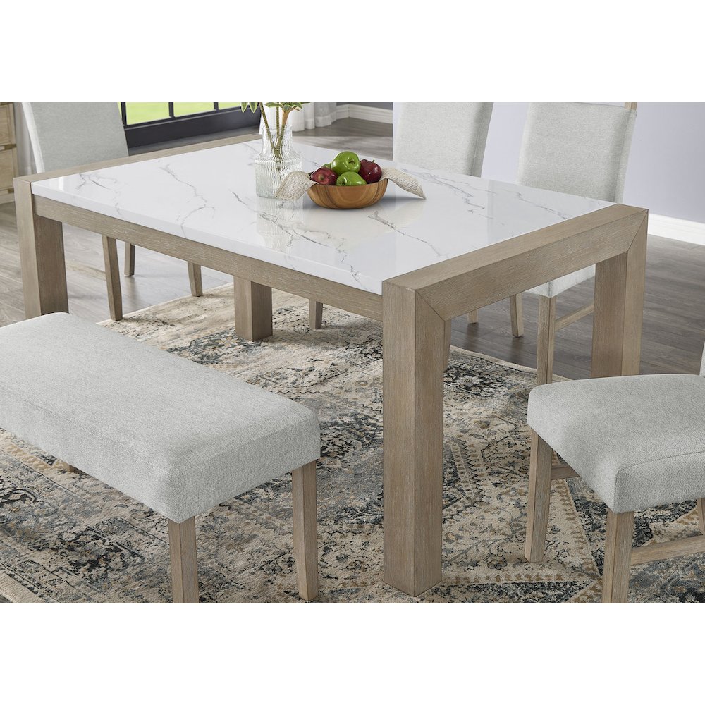 Tabitha 66″W Rectangular White Faux Marble Top Dining Table in Light Oak Finish