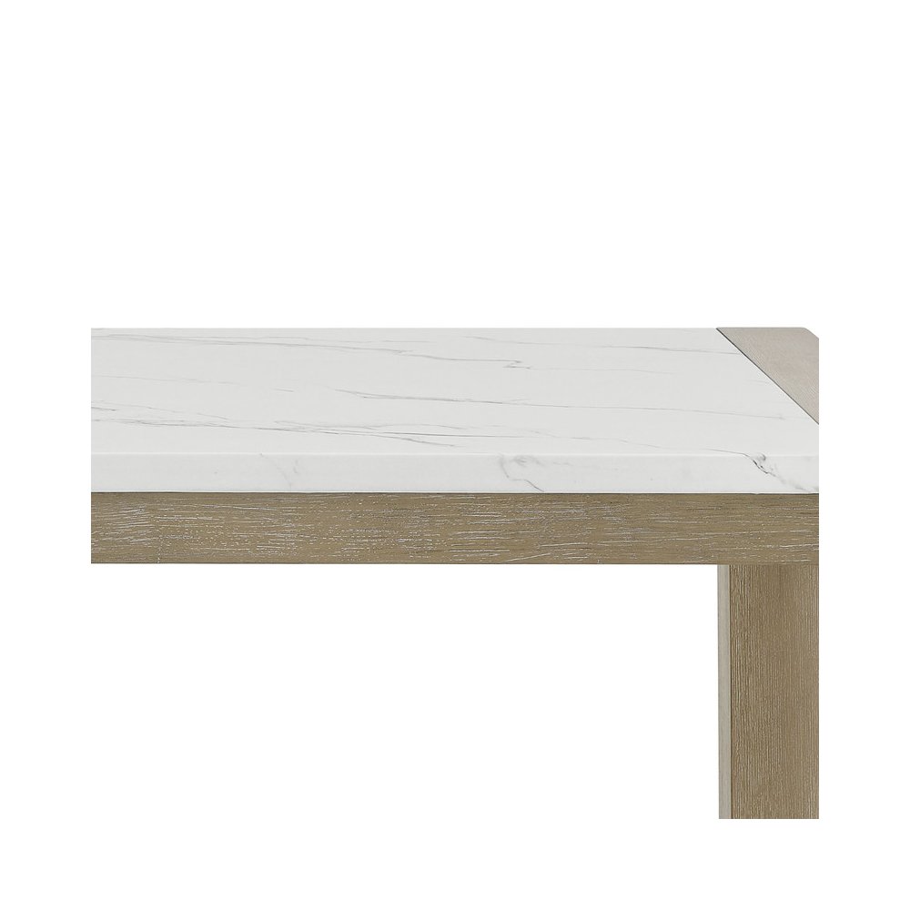 Tabitha 66″W Rectangular White Faux Marble Top Dining Table in Light Oak Finish