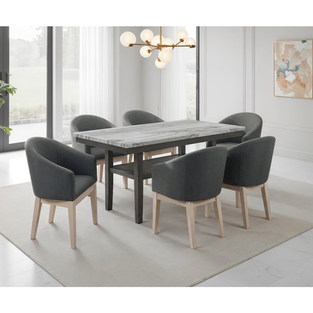 & 6 Gray Barrel Chairs