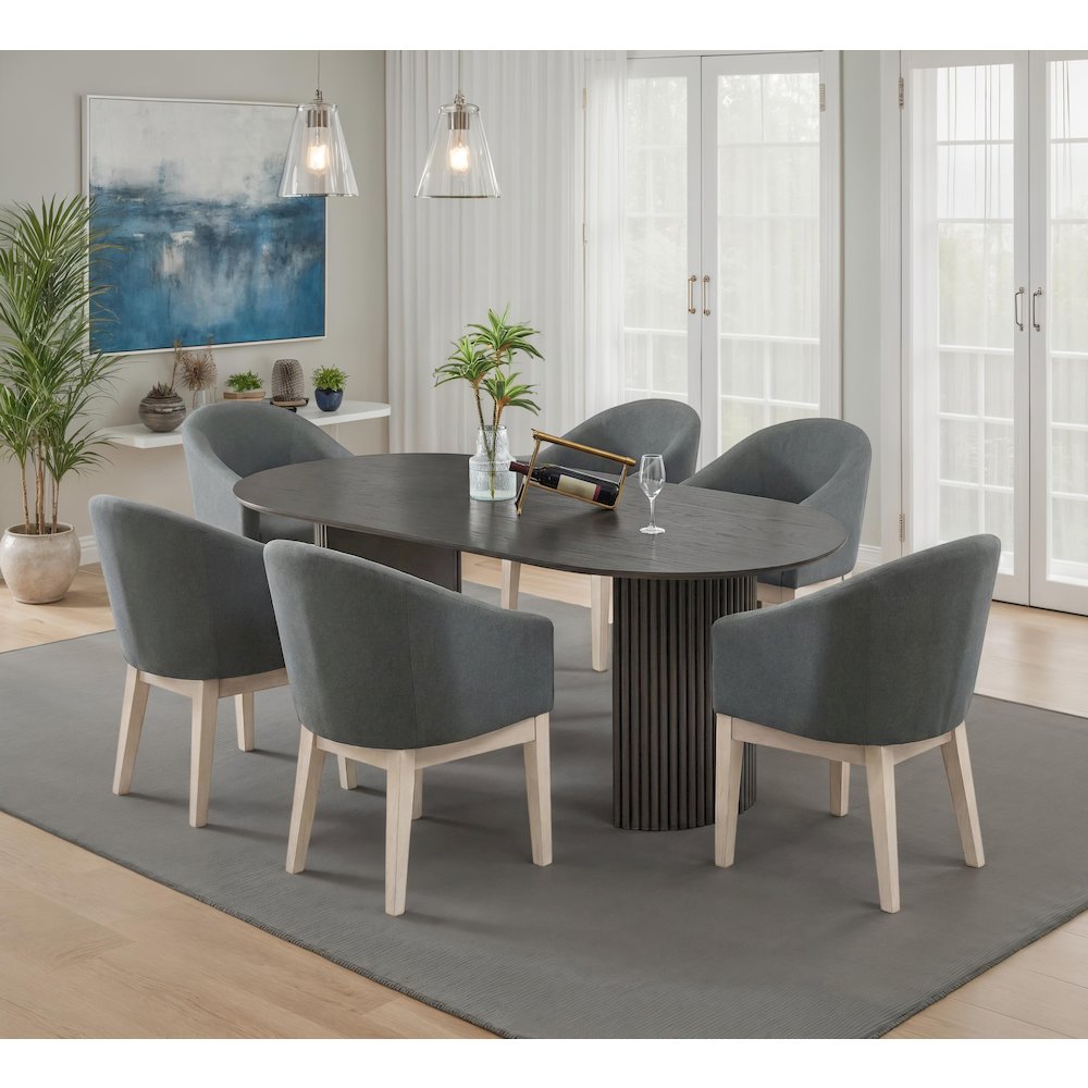 7-Piece Dining Set with 80″ Gray Oval Table & 6 Gray Barrel Chairs