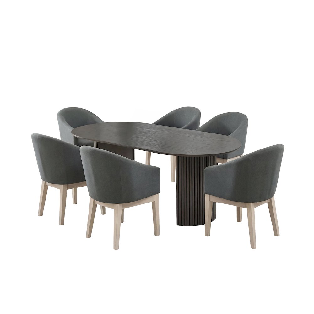7-Piece Dining Set with 80″ Gray Oval Table & 6 Gray Barrel Chairs
