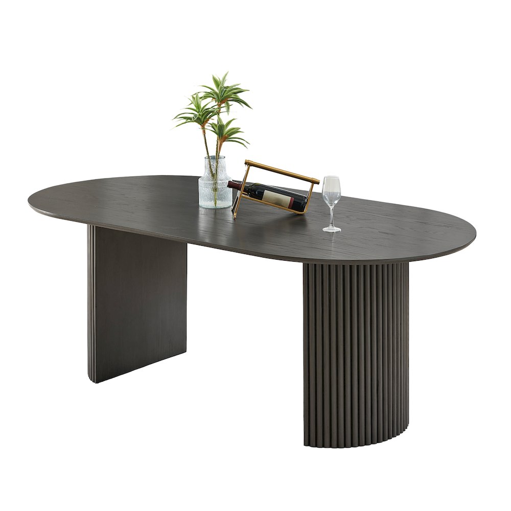 7-Piece Dining Set with 80″ Gray Oval Table & 6 Gray Barrel Chairs