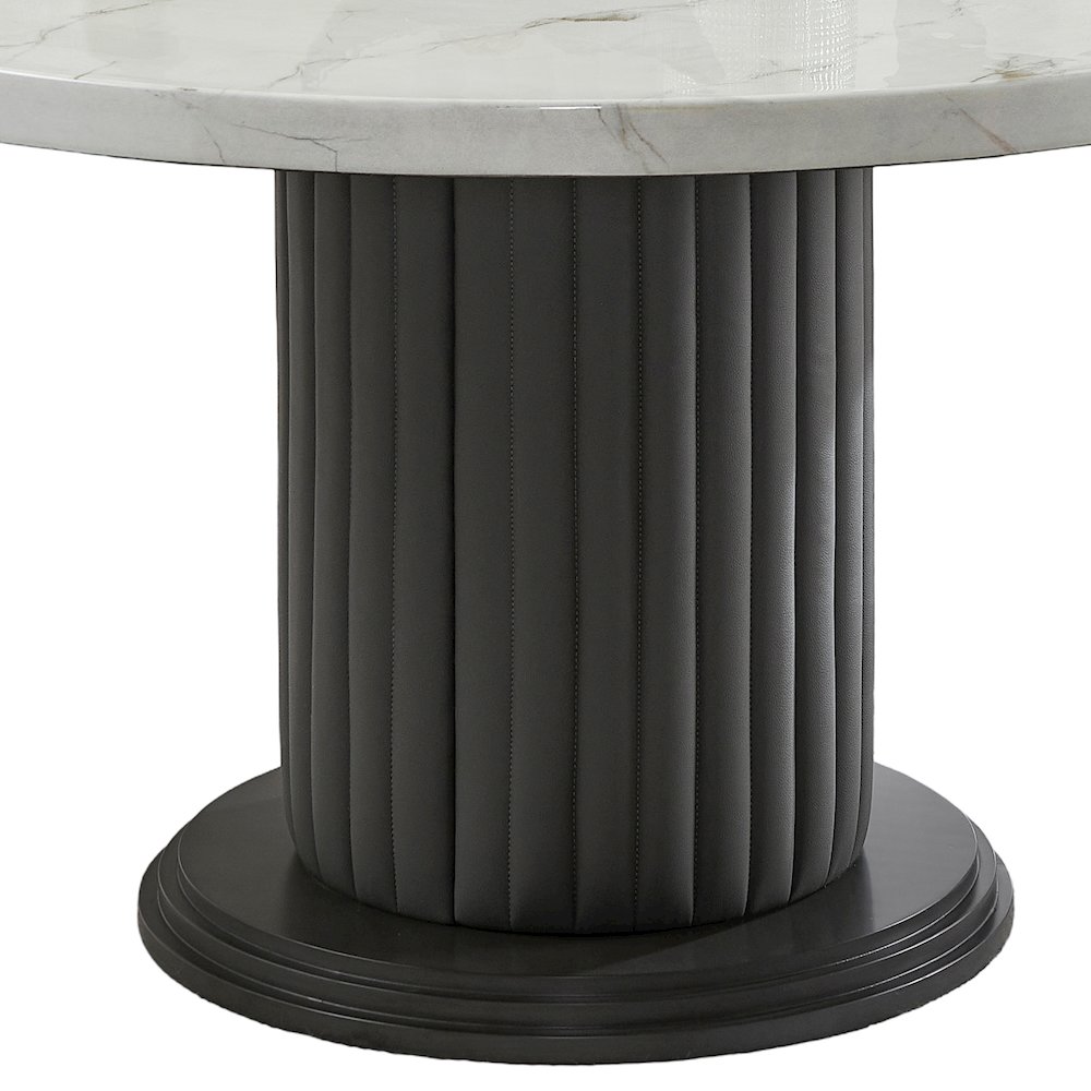 5-Piece Round Dining Table Set with 54″ White Top & 4 Gray Barrel Chairs