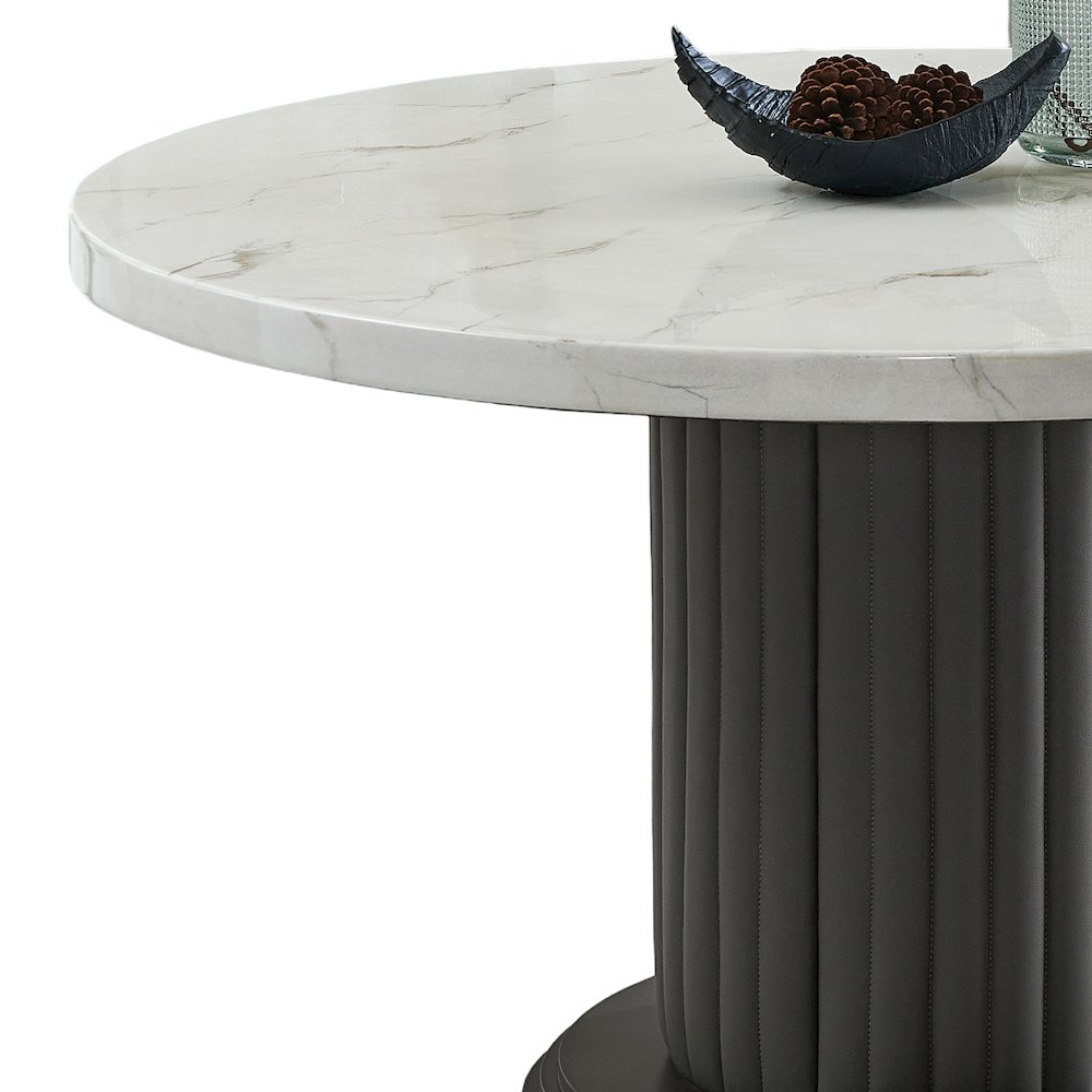 5-Piece Round Dining Table Set with 54″ White Top & 4 Gray Barrel Chairs
