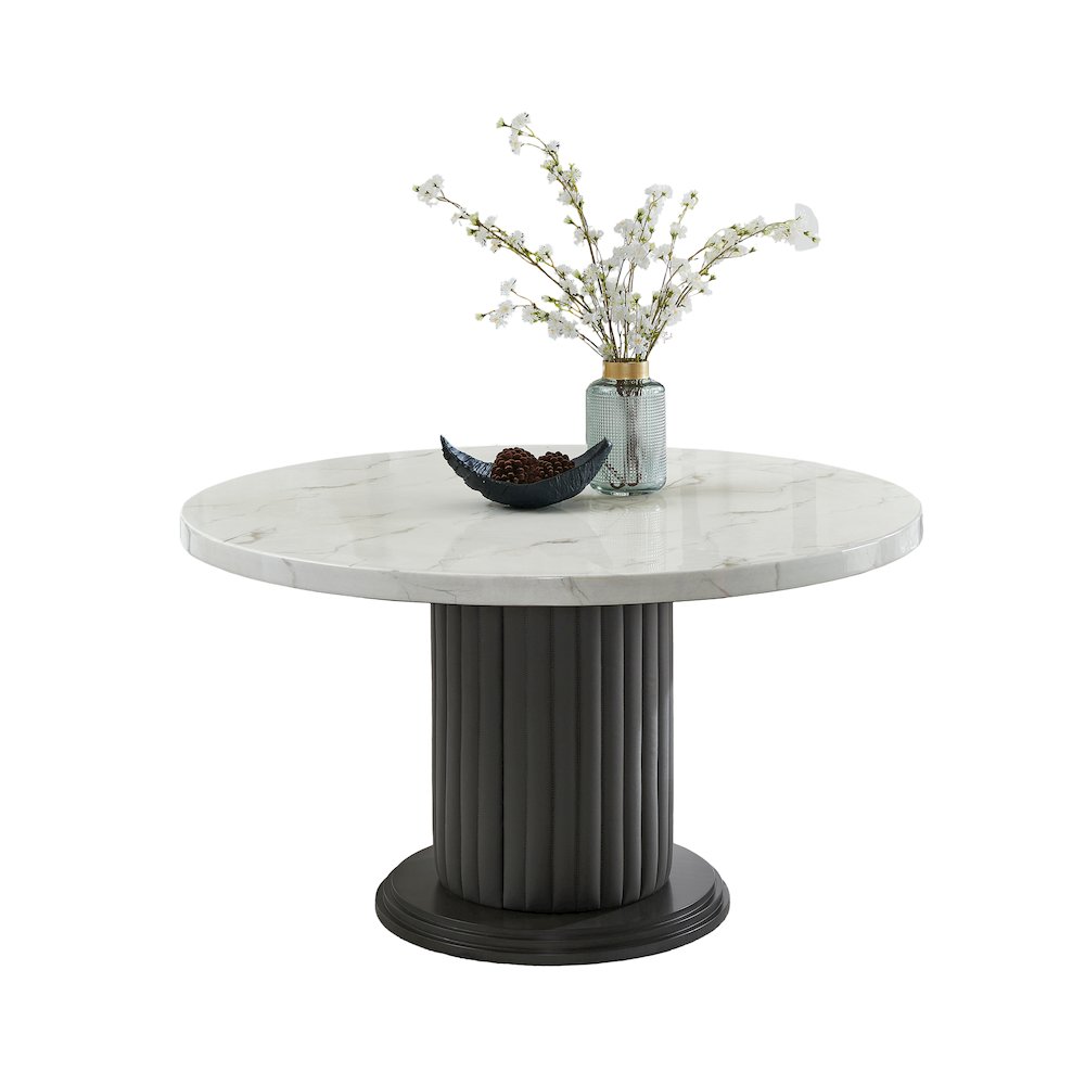 5-Piece Round Dining Table Set with 54″ White Top & 4 Gray Barrel Chairs