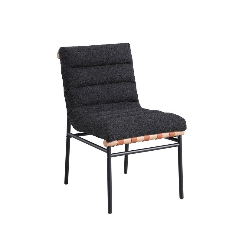 Lahni Black Boucle Fabric Set of 2 Dining Chair with Black Iron Legs