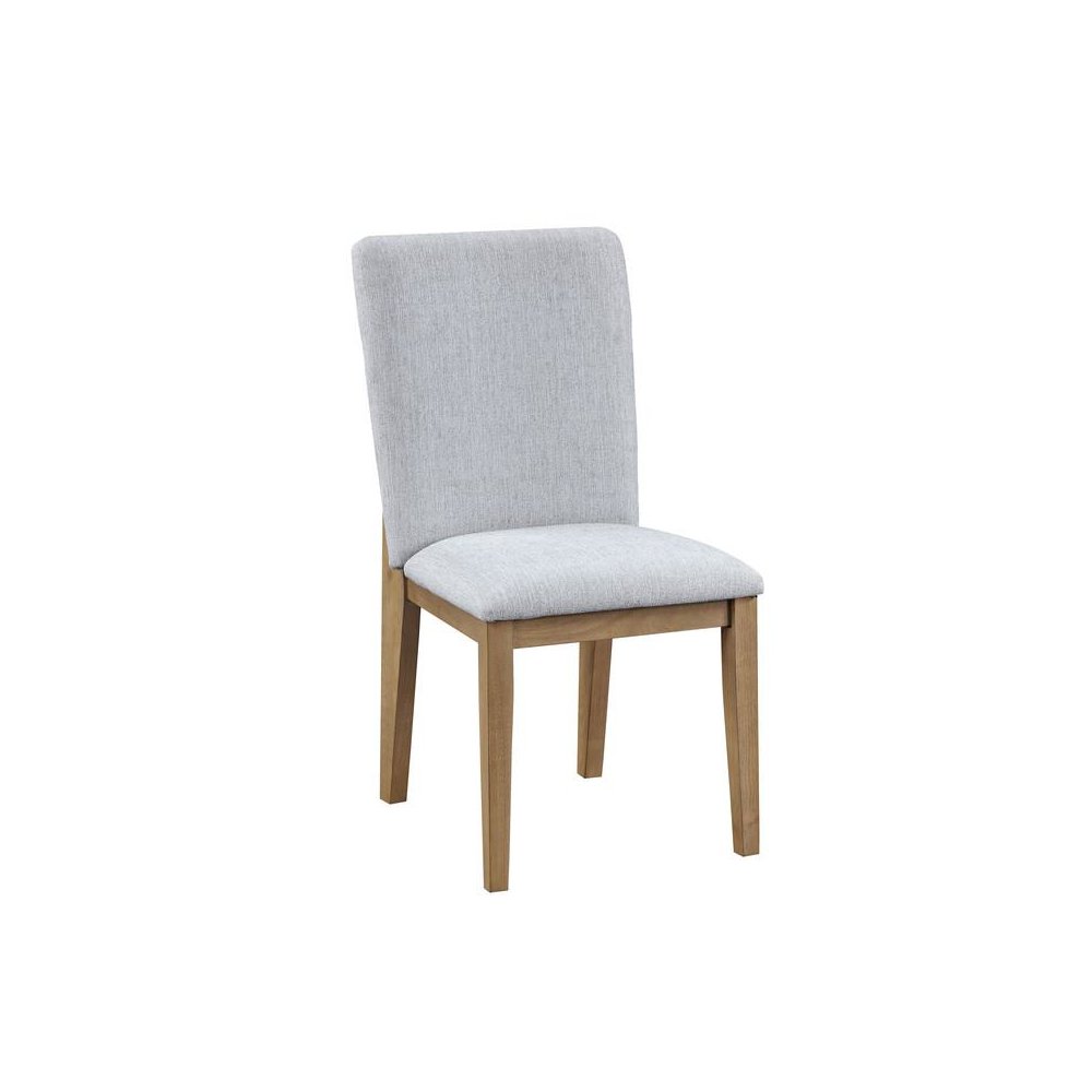 Delphine 5 Piece Round Oak Finish Dining Table Set with Gray Chairs