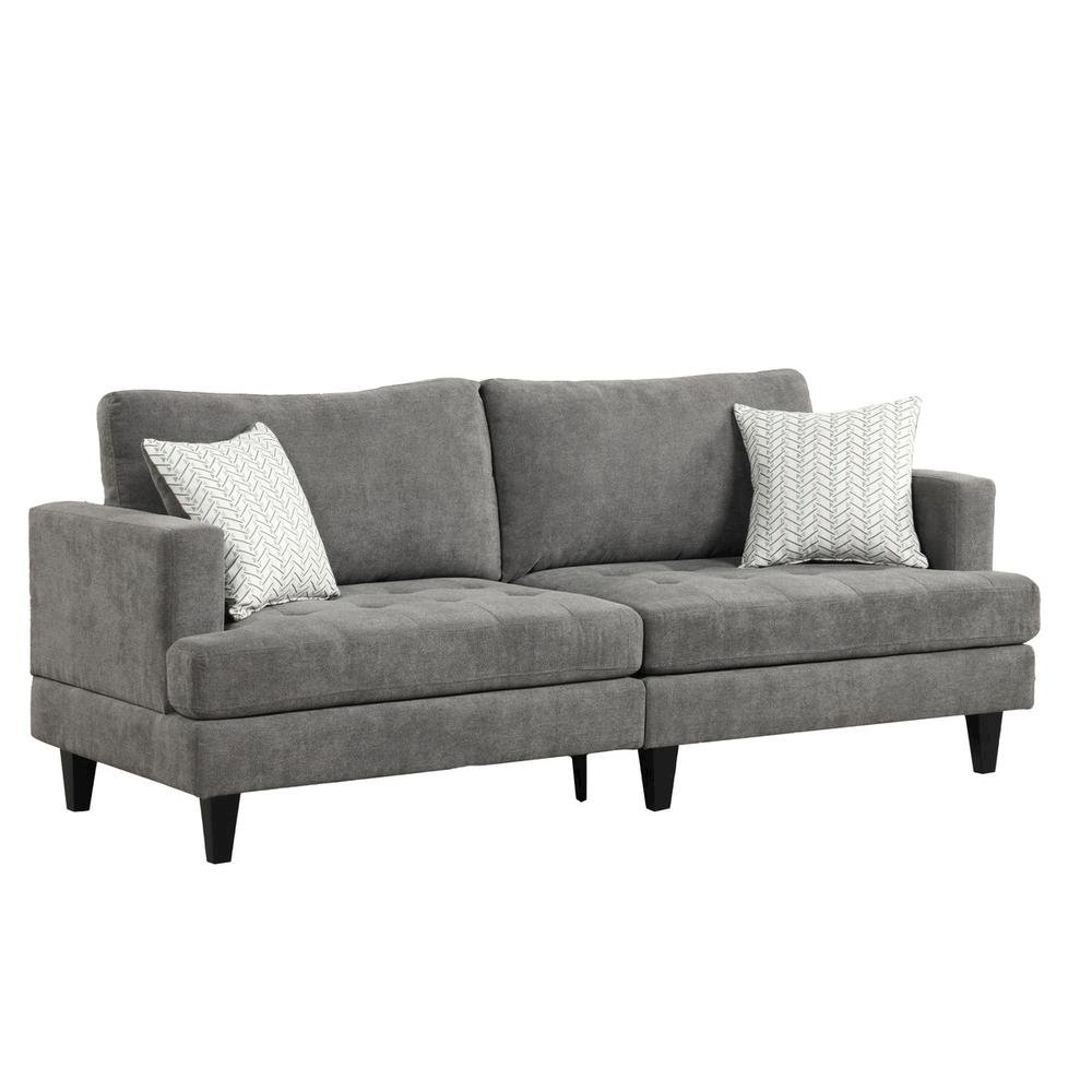 Callaway Gray Chenille Sofa Loveseat Living Room Set with Throw Pillows